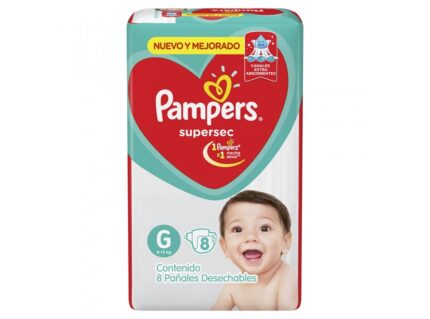 PAMPERS PAÑALES SUPERSEC GRANDE X 8 UNIDADES